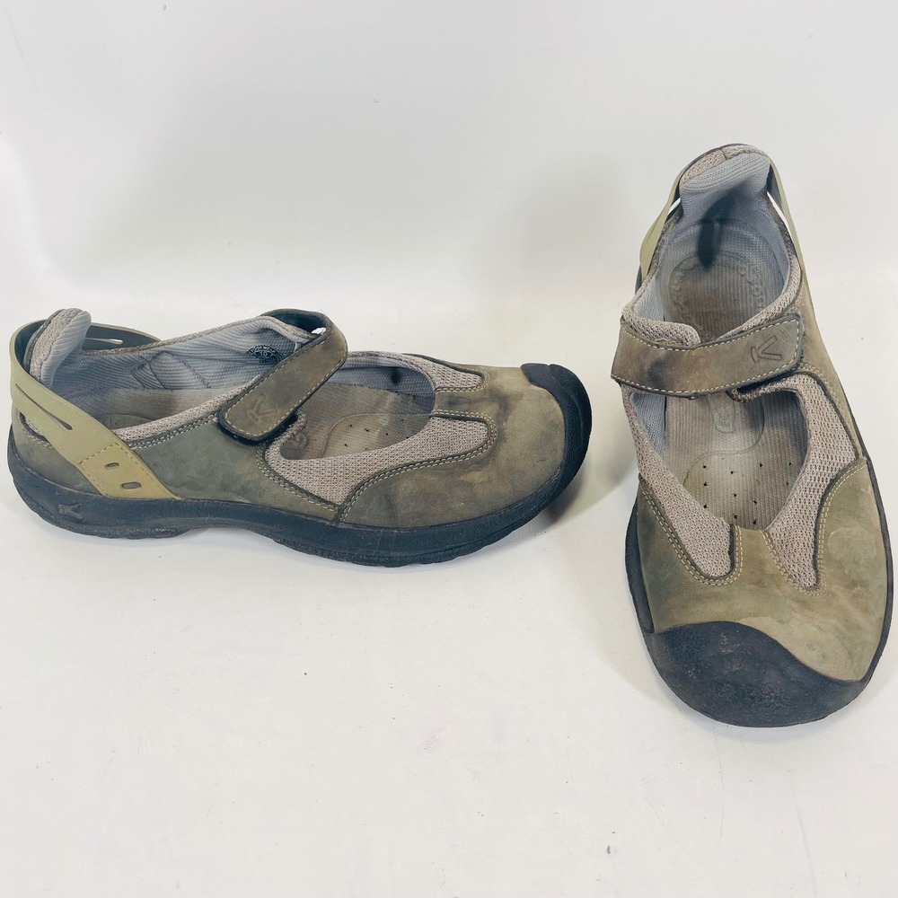 Keen Presidio Mary Jane Olive Green Leather Mesh Hiking Shoes Womens 10 XT1205